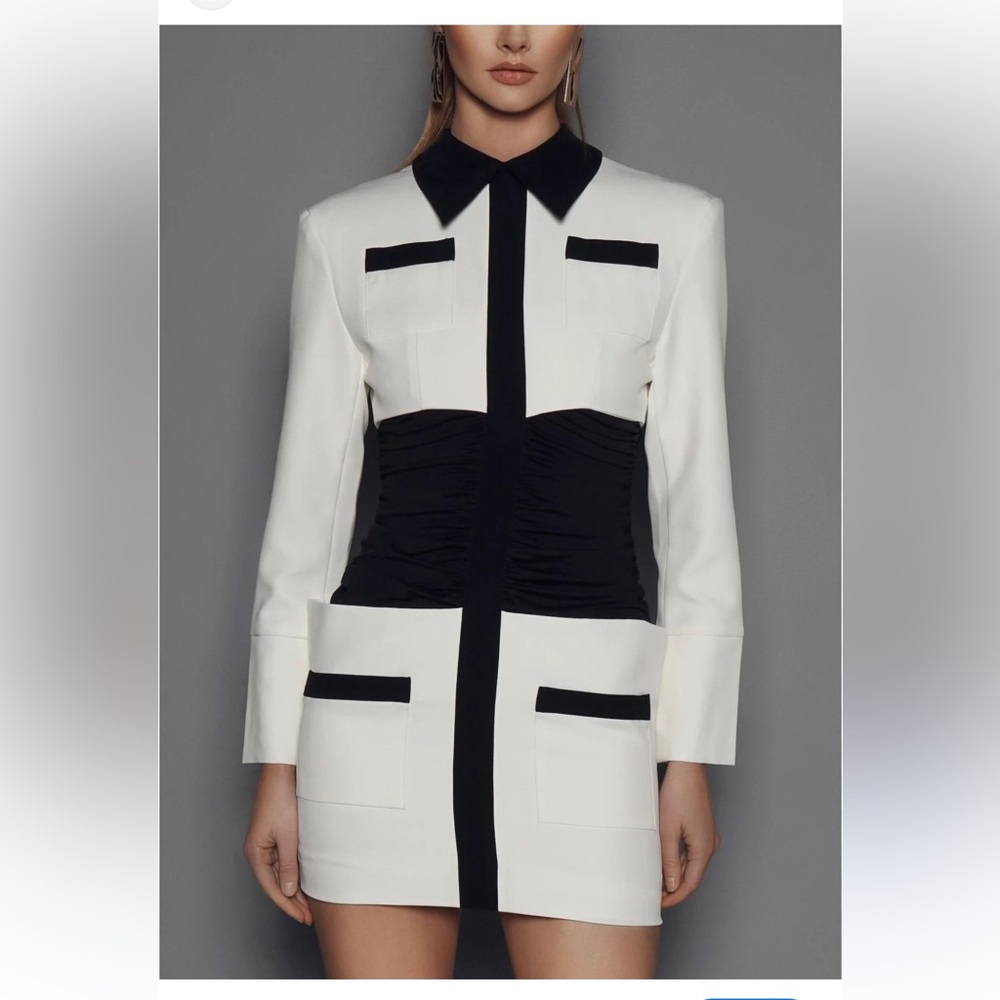 Black and White Ruched Dress